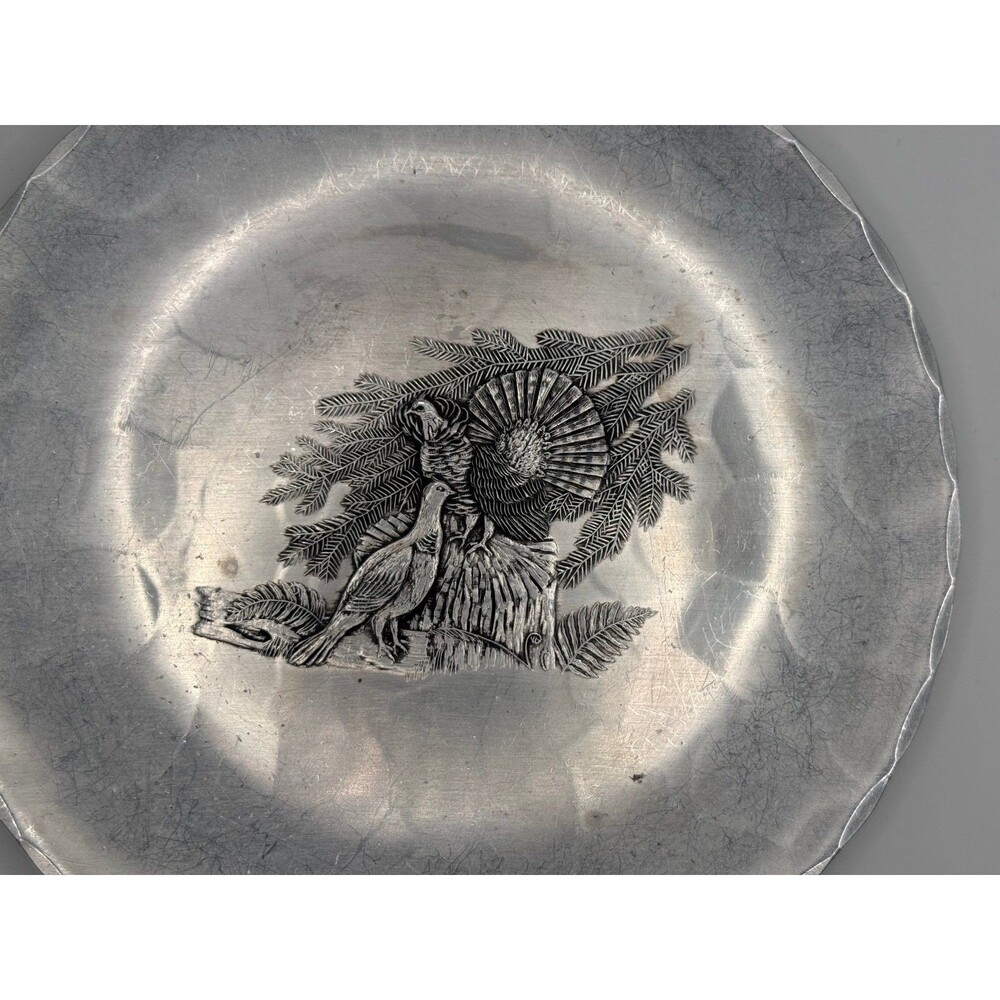Vintage Wendell August Forge turkey-themed hand-forged aluminum plates